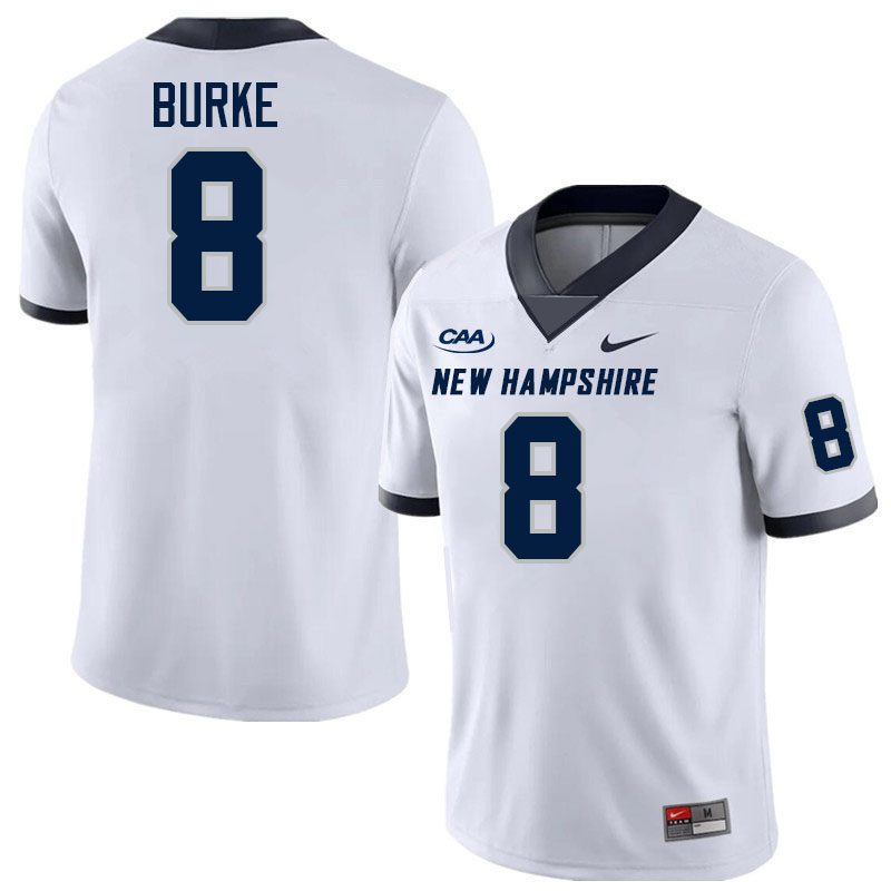 New Hampshire Wildcats #8 Caleb Burke College Football Jerseys,Uniforms-White